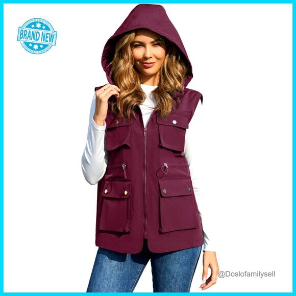 Jackets & Blazers - Packable Military Utility Vest Waterproof Windbreaker Jacket with Removable Hood